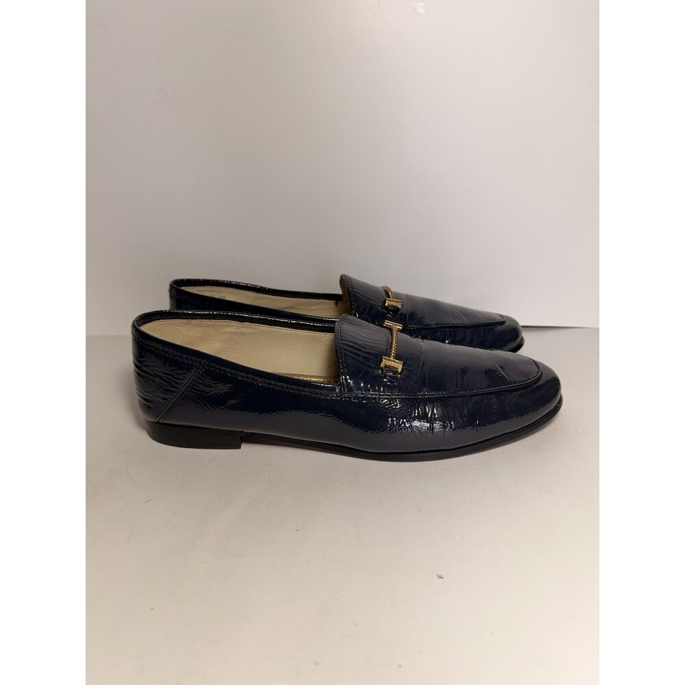 Sam Edelman Lior Navy Blue Patent Crinkle Leather Bit Loafers Women's Size 7.5M